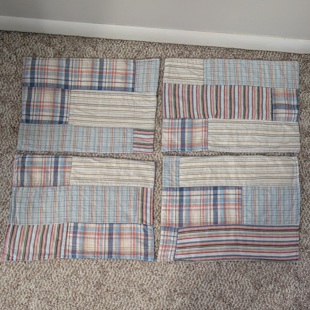 Handmade Patchwork Placemats Set Of 4 Vintage?‎ Farmhouse Stripes Plaid 18x 13